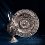 Telearte Collezione oggetti antichi - Caraffa e bacile in argento, manifattura tedesca del XIX secolo